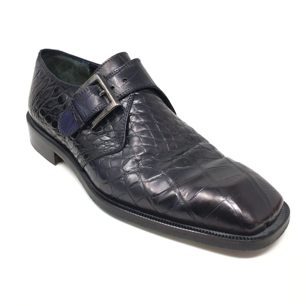 Men's Maxima for Wendel's Monk Strap Loafers Shoes Size 9.5 Blue Full Alligator